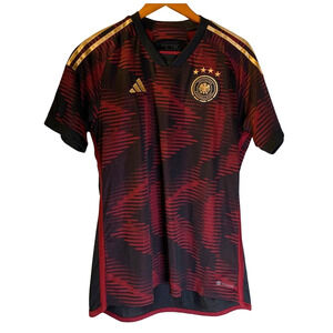 Adidas 2022 Germany Away Jersey Mens Size L World Cup HJ9604 Black Red Gold Slim